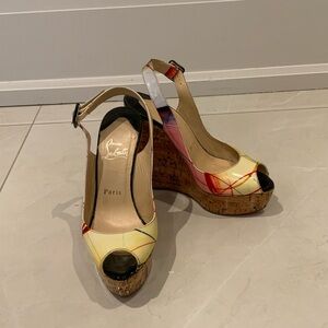 Christian Louboutin Colorful Peep-Toe Wedges